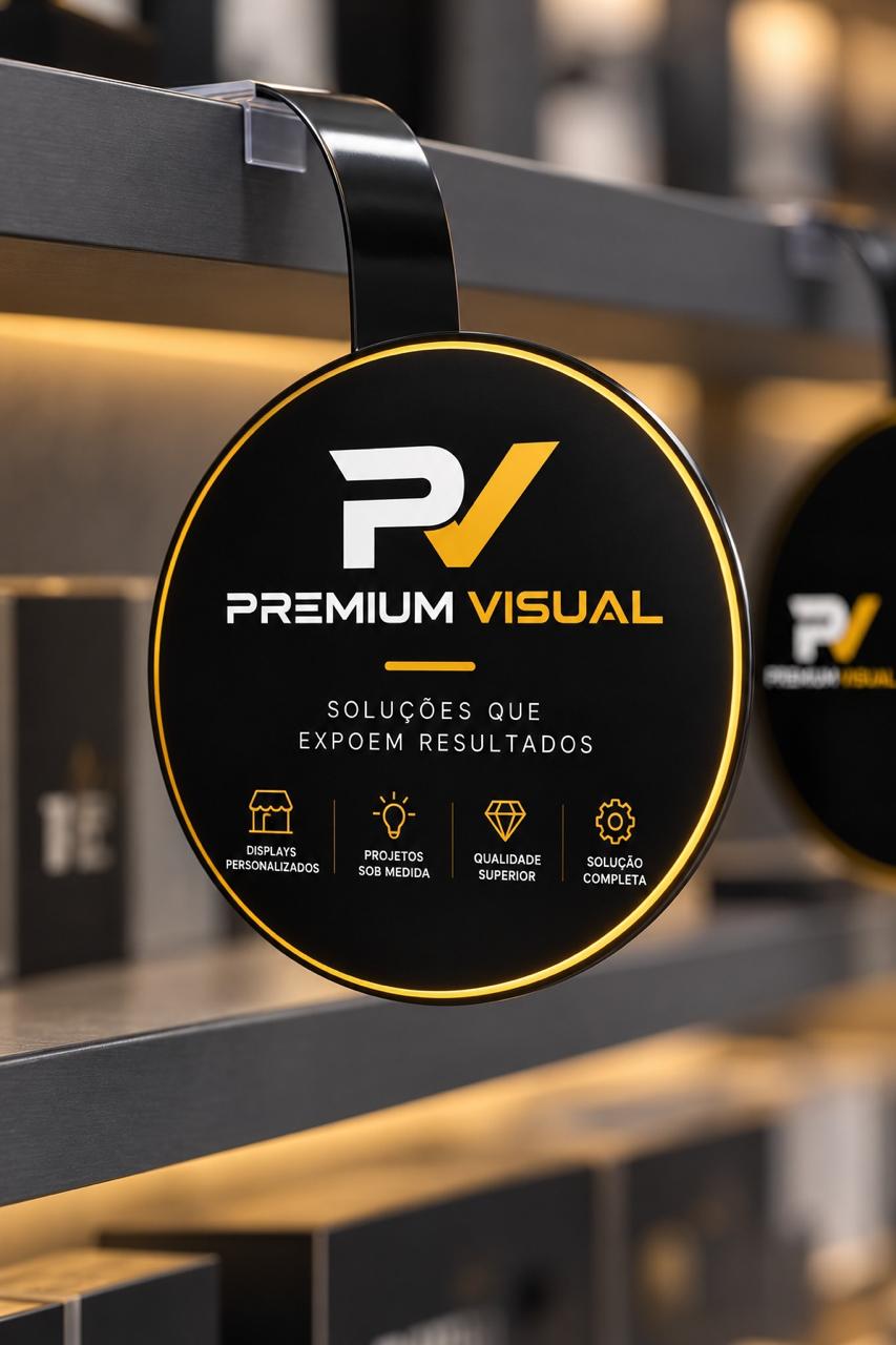 Wobbler (bolacha de gôndola) personalizado com a marca Premium Visual